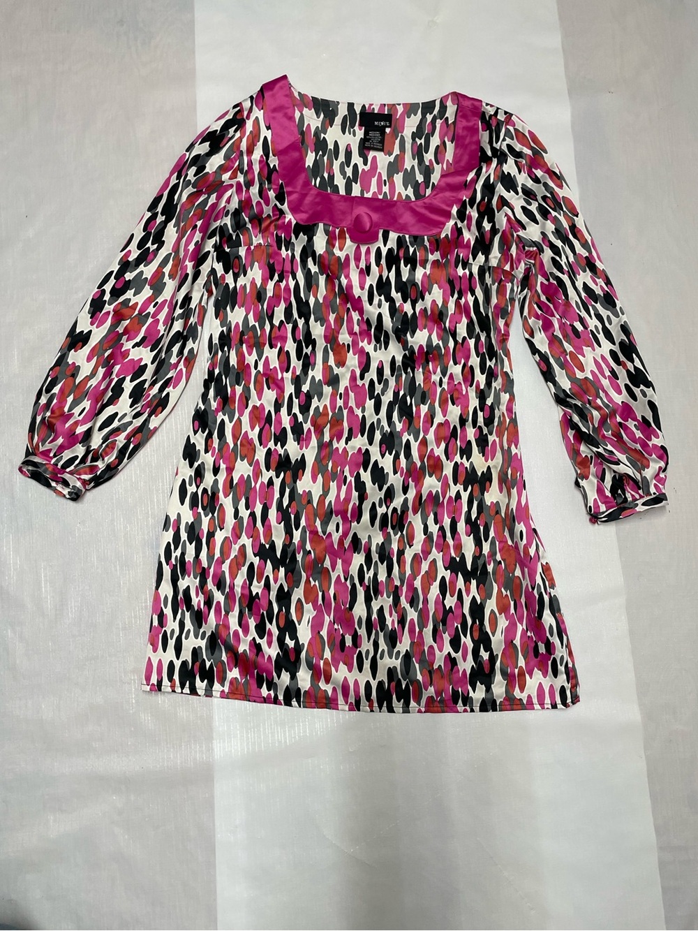 Mix It Pink, Black & White Abstract Long Sleeve Dress Sz: Medium